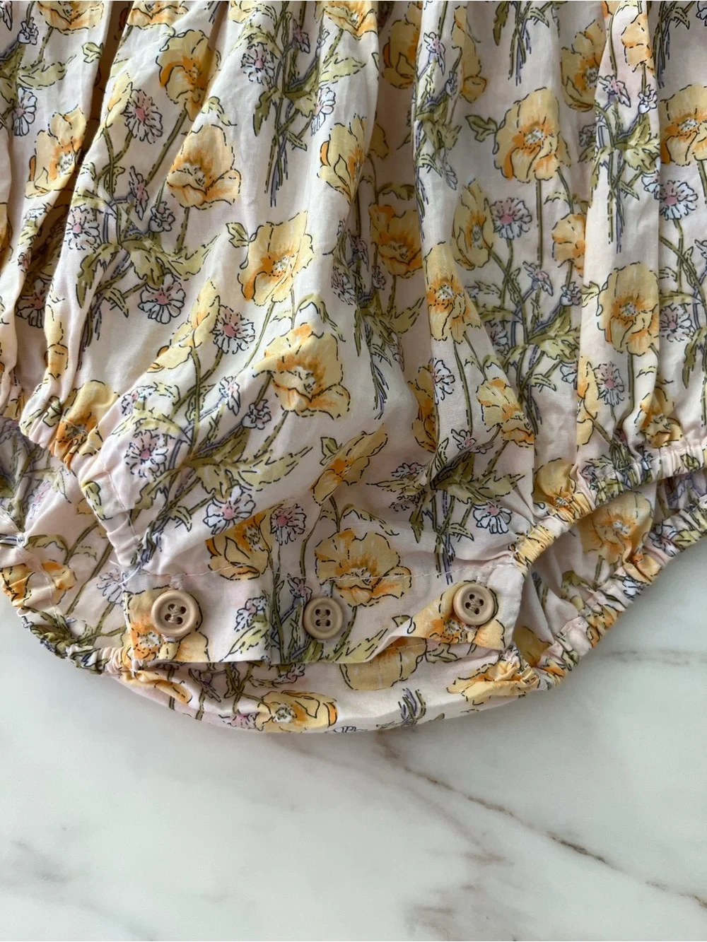 Smocked Yellow Floral Baby Romper with White Ruffle Collar